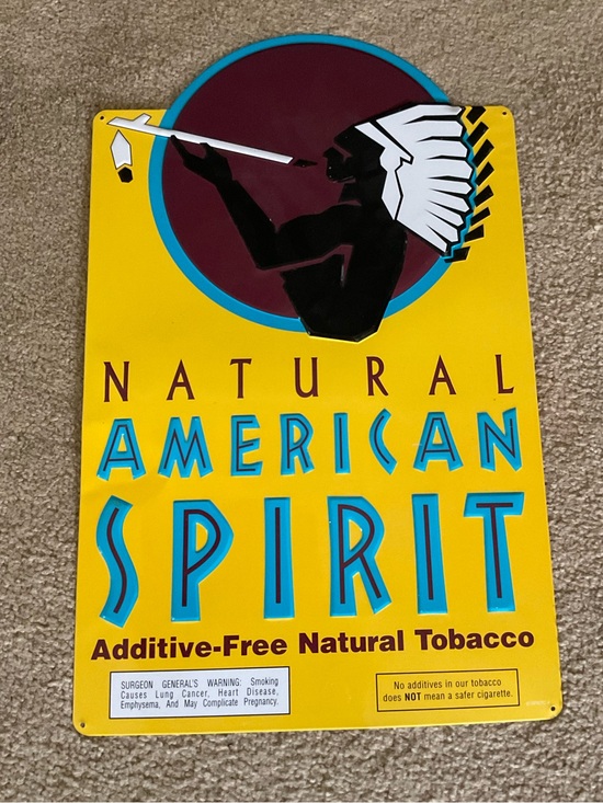vintage Natural American Spirit embossed metal advertising sign